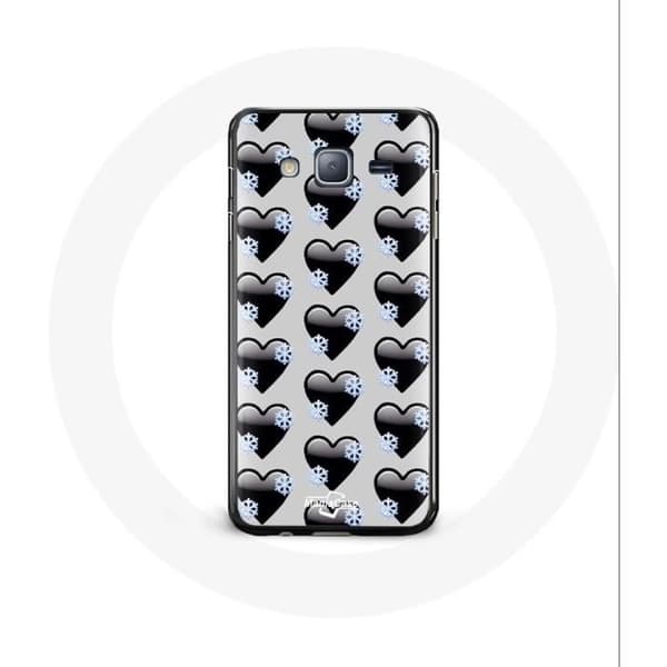 Cover til Samsung Galaxy J3 med sort hjertebaggrund