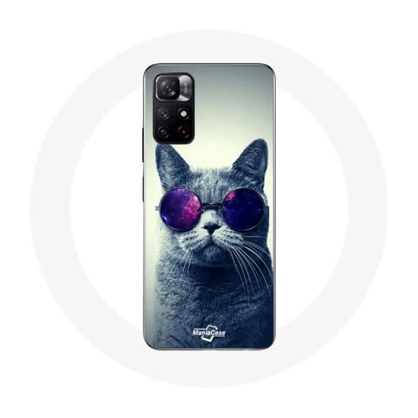 Cover - Xiaomi - Redmi Note 11s 5G - Blød - Kat briller - Hvid