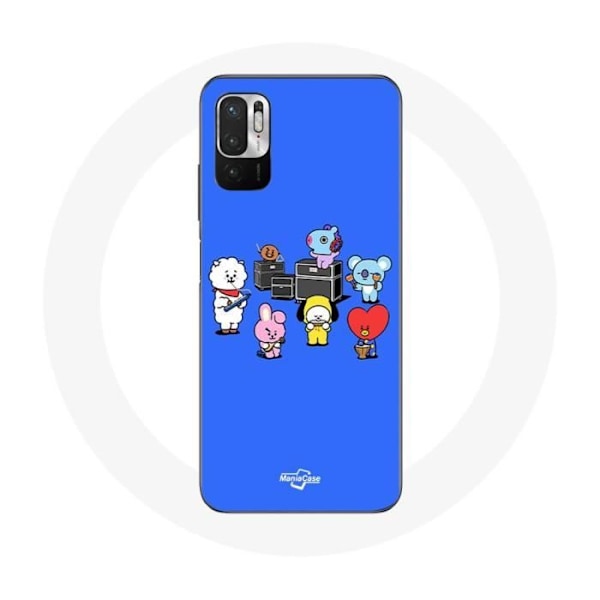 Coque för Xiaomi Redmi Note 10T 5G BTS BT21 Tata Chimmy Cooky Rj Koya Shooky Och Mang Spelar Musik Blå Bakgrund