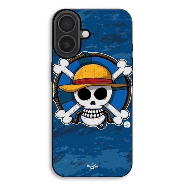 Cover til iPhone 17 One Piece dødningehoved logo blå baggrund manga anime Blå