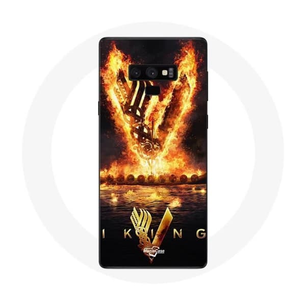 Cover til Samsung Galaxy Note 9 Vikings Serie Sæson 6 logo V Ildsværd Sort Baggrund