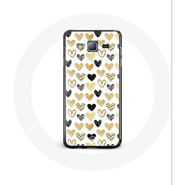 Coque för Samsung Galaxy J7 Bakgrund av abstrakt textur med svarta, gula och grå hjärtan