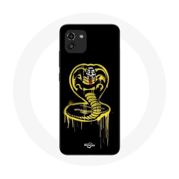 Cover til Samsung Galaxy A03 Cobra Kai Logo Gul Sort Baggrund Plakat Serie