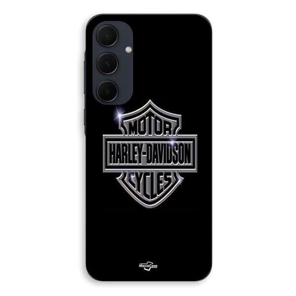 Cover til Samsung Galaxy A35 Harley Davidson logo motorcykler grå front sort Maniacase Mörkgrå