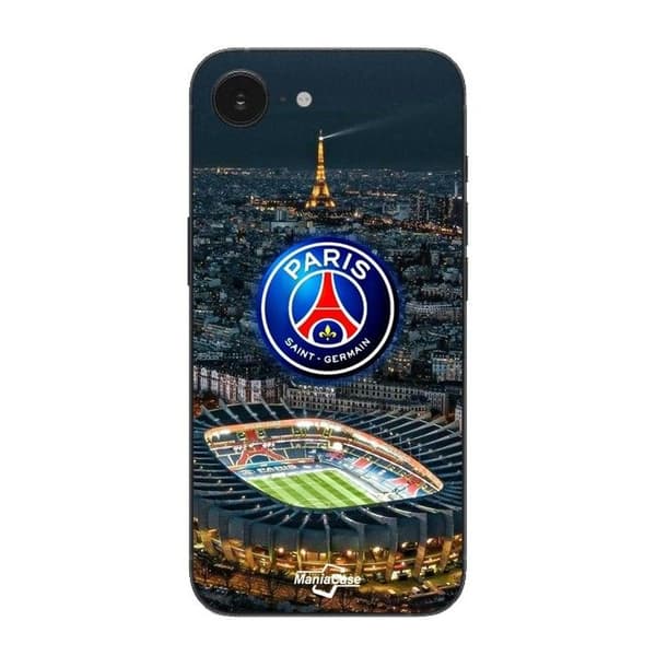 Coque Maniacase För Iphone 16E psg logotyp stadion natt tornet eiffel Svart