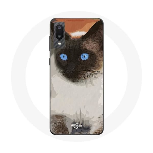 Cover til Samsung Galaxy A02 Siamesisk Kat Sort og Hvid Blå Øjne