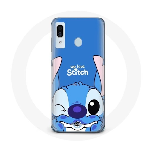 Coque för Samsung Galaxy A40 söt Stitch blå bakgrund