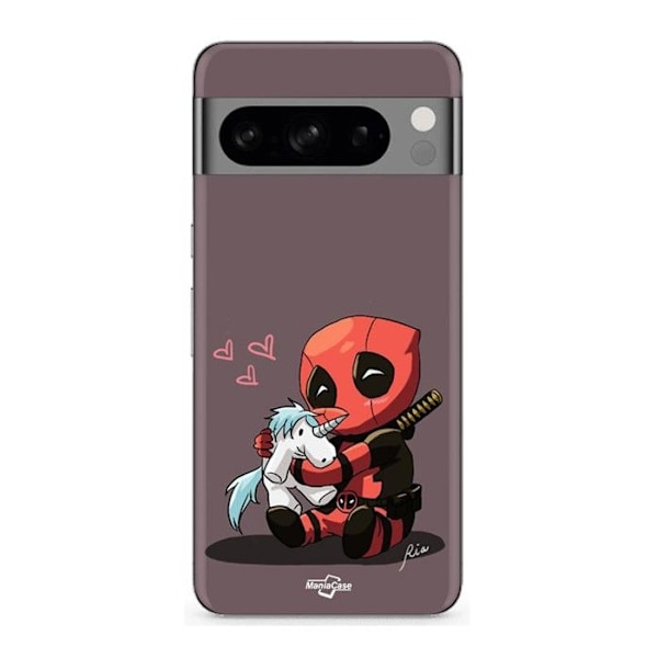 Skydd - MANIACASE - Google Pixel 8a Pro - Bebis Deadpool med Enhörning - Silikon - Mjuk Svart