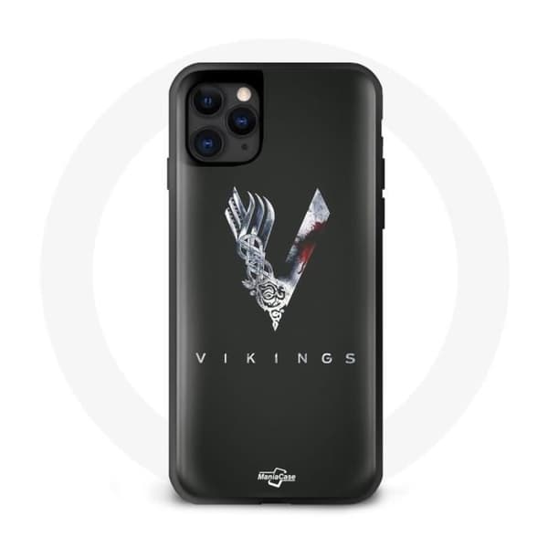Iphone 11 Coque Vikings Sarja 6 logo V Miekka Harmaa Musta Tausta