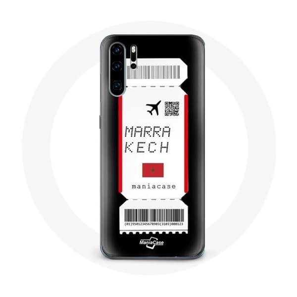 Cover til Huawei P30 - Huawei - Flybillet Marrakech Marokko - Blød - Sort - Unisex