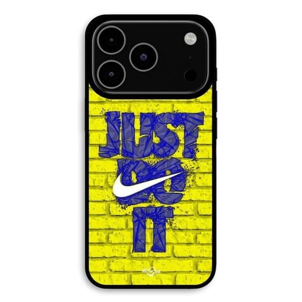 Coque til iPhone 17 Pro Max logo just do it farve blå front gul Maniacase Svart