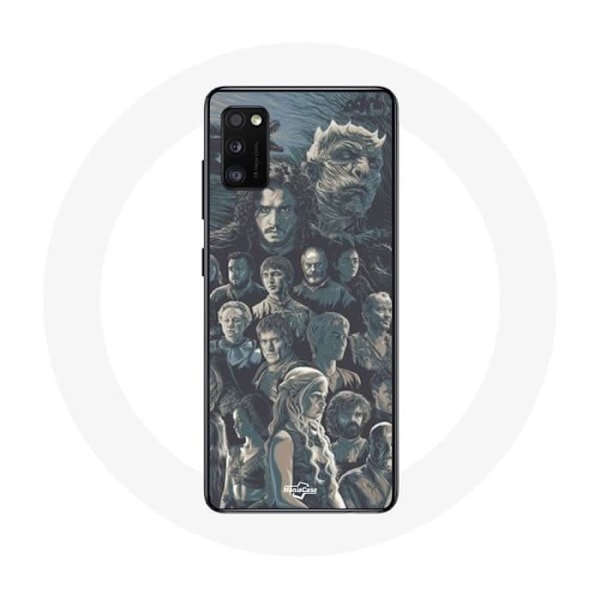 Coque för Samsung Galaxy A41 Game of Thrones Säsong 8 Järntronen Affisch Karaktärer Grå Bakgrund