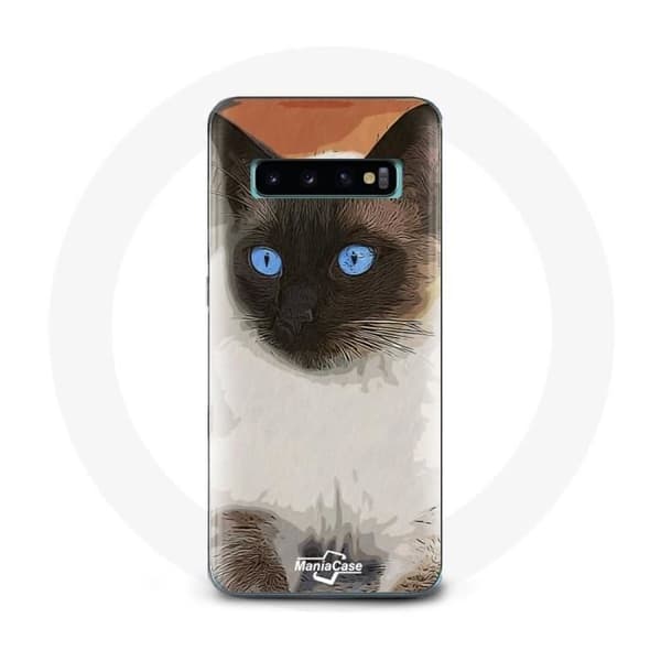 Cover til Samsung Galaxy S10 Edge Siamesisk Kat Sort og Hvid Blå Øjne