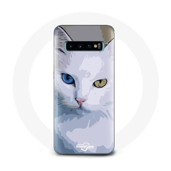 Coque - Samsung - Galaxy S10 - Blød - Beskyttelse - Tyrkisk kat blå/gul Blå, Gul