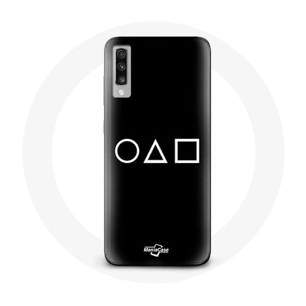 Coque för Samsung Galaxy A70 Squid Game logotyp symboler cirkel ruta triangel Svart bakgrund