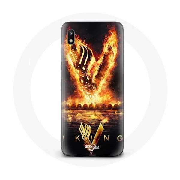 Skydd för Samsung Galaxy A10 Vikings Serie Säsong 6 logotyp V Eldsvärd Svart Bakgrund