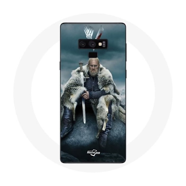 Skydd för Samsung Galaxy Note 9 Vikings Serien Säsong 6 Ragnar Lothbrok logo V Svärd Grå Bakgrund Otydlig