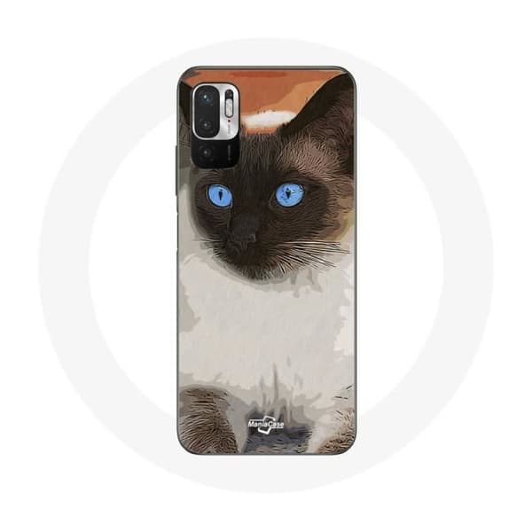 Cover til Xiaomi Redmi Note 10T 5G Siamesisk Kat Sort og Hvid Blå Øjne