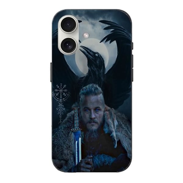 iPhone 16 Plus Cover - Vikinger - Ragnar Lothbrok - Sort - Blød - Ravn