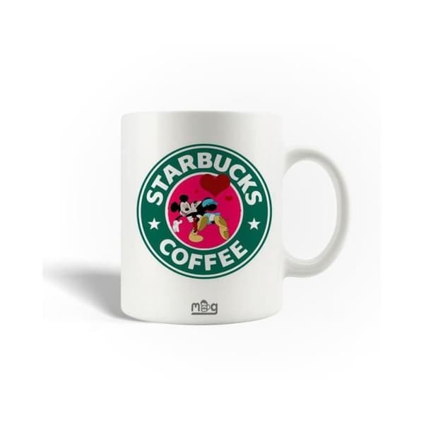Mugg i keramik - Starbucks - Micke Pigg - 30cl - Diskmaskinssäker - Vit