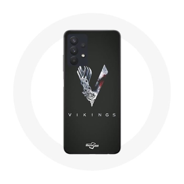 Coque för Samsung Galaxy A32 5G Vikings Serie Säsong 6 logo V Svärd Grå Bakgrund Svart