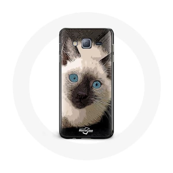 Cover til Samsung Galaxy J5 2016 Siamesisk Kat Sort og Hvid med Blå Øjne