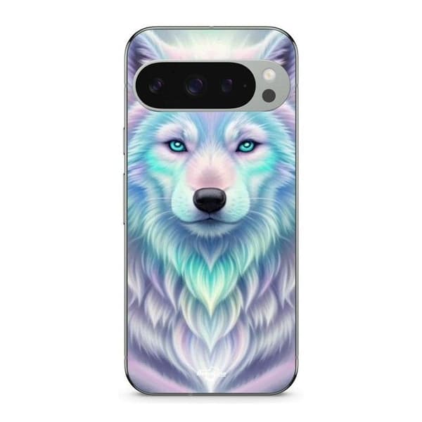 Skal för Google Pixel 9 Pro Vit varg lila reflektion svart