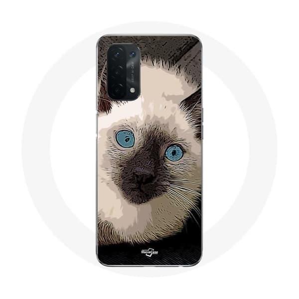 Cover til Oppo A74 Siamesisk Kat Sort og Hvid med Blå Øjne