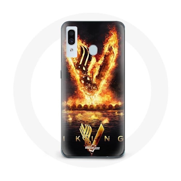 Ett skydd för Samsung Galaxy A30 Vikings Serie Säsong 6 logga V Eldsvärd Svart Bakgrund