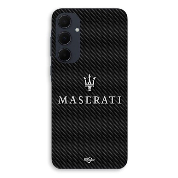 Coque för Samsung Galaxy A35 Maserati vit kolfiber Maniacase Svart