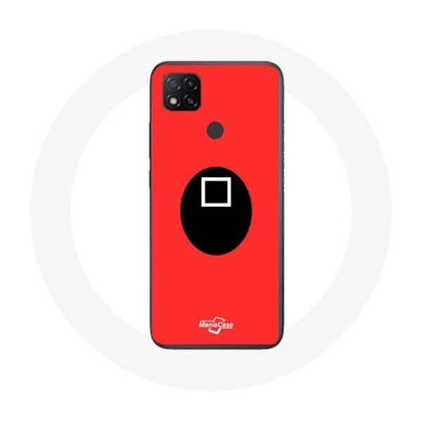 Coque Xiaomi Redmi 9C Squid Game mask fyrkantig röd bakgrund