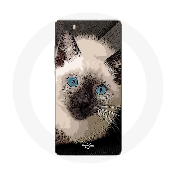 Coque för Huawei P8 Siamesisk Katt Svart och Vit med Blå Ögon