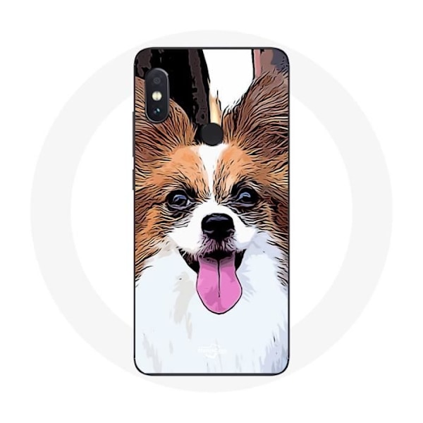 Skydda till Xiaomi Redmi Note 5 AI Dual Camera Kontinental dvärghund sittande Valp Vit och brun