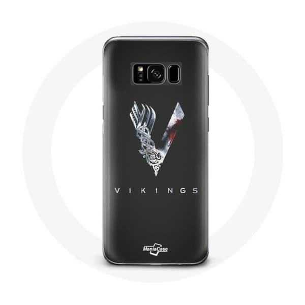Cover til Samsung Galaxy S8 Plus Vikings Serie Sæson 6 logo V Sværd Grå Baggrund Sort