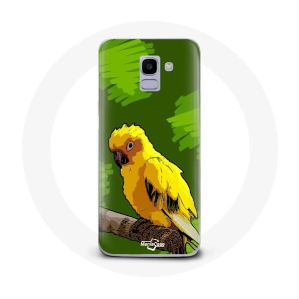 Skydd för Samsung Galaxy A8 2018 Papegojsfåglar Gula på Grön Bakgrund