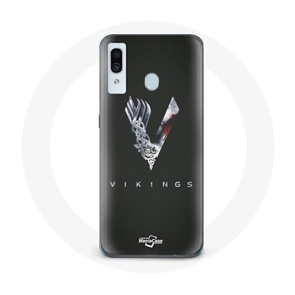 Skydd för Samsung Galaxy A20e Vikings Serie Säsong 6 logga V Svärd Grå Bakgrund Svart
