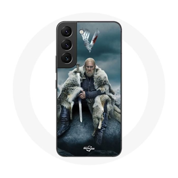Coque för Samsung Galaxy S21 FE Vikings Serien Säsong 6 Ragnar Lothbrok logotyp V Svärd Grå Bakgrund Bokeh