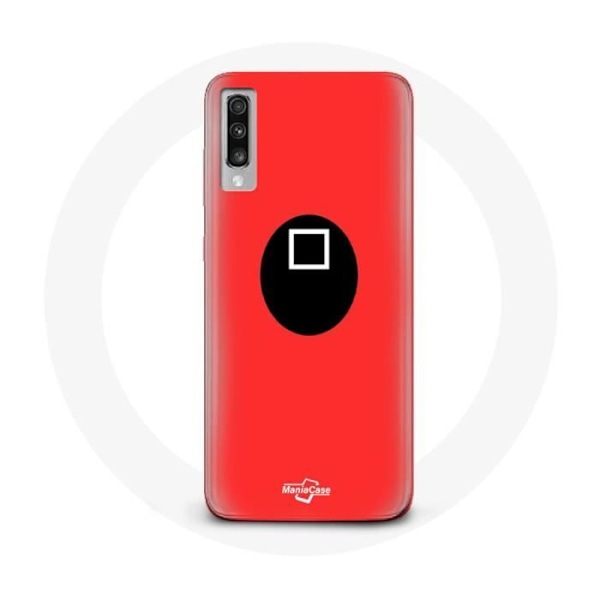 Coque för Samsung Galaxy A50 Squid Game mask fyrkantig röd bakgrund