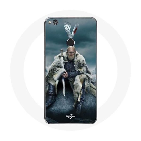 Coque för Huawei P8 Lite 2017 Vikings Serie Säsong 6 Ragnar Lothbrok logotyp V Svärd Grå Bakgrund Dimma
