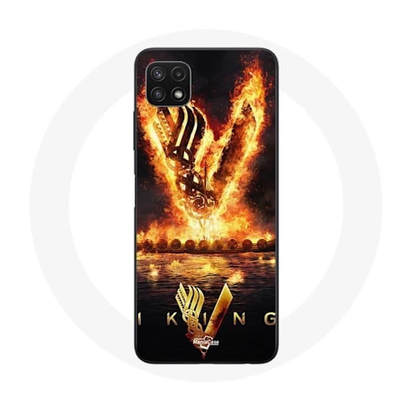 Coque för Samsung Galaxy A22 5G Vikings Serie Säsong 6 logo V Eldsvärd Svart bakgrund