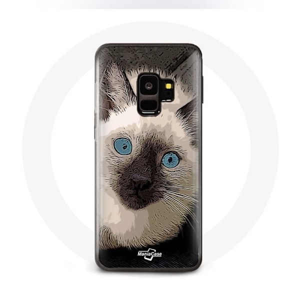 Fodral för Samsung Galaxy S9 Plus Siamesisk Katt Svart och Vit med Blå Ögon