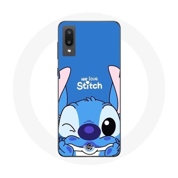 Cover til Samsung Galaxy A02 sød Stitch blå baggrund
