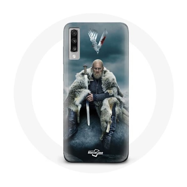 Mobilskal för Samsung Galaxy A70 Vikings Säsong 6 Ragnar Lothbrok logo V Svärd Grått Bakgrund Dimma