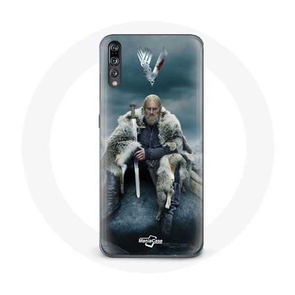 Coque för Huawei P20 Pro Vikings Serie Säsong 6 Ragnar Lothbrok logotyp V Svärd Grå Bakgrund