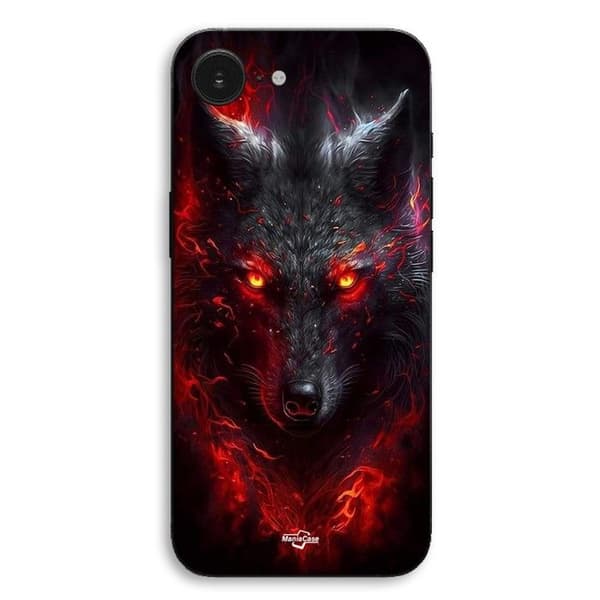 Cover til iPhone 17 Sort ulv rød ild Maniacase Svart