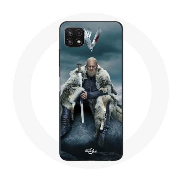 Coque för Samsung Galaxy A22 5G Vikings Säsong 6 Ragnar Lothbrok logo V Svärd Grå Bakgrund Blande