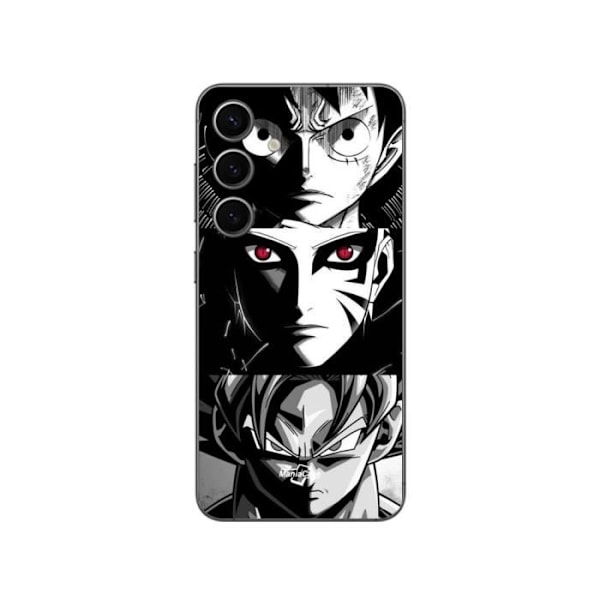 Coque Samsung Galaxy S25 Plus Sangoku Naruto Luffy one piece Dragon Ball Z svart och vitt bakgrund, anime manga Maniacase