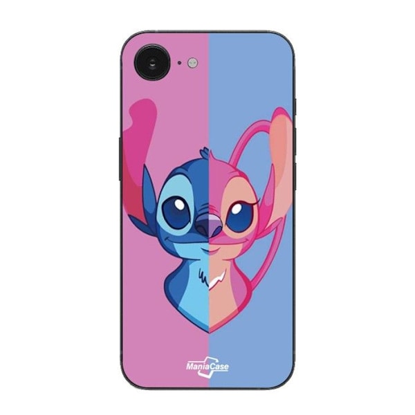 Coque Maniacase För Iphone 16E STITCH OCH ANGEL BLÅ OCH ROSA Svart