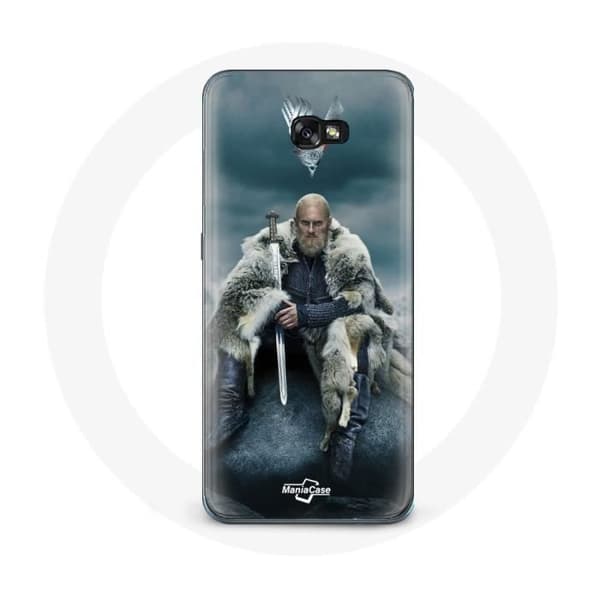Cover til Samsung Galaxy A5 2017 Vikings Serie Sæson 6 Ragnar Lothbrok logo V Sværd Grå Baggrund