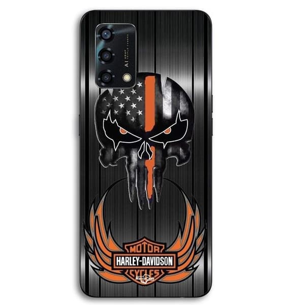 Coque til Oppo A95 Harley Davidson dødningehoved grå baggrund Maniacase Svart